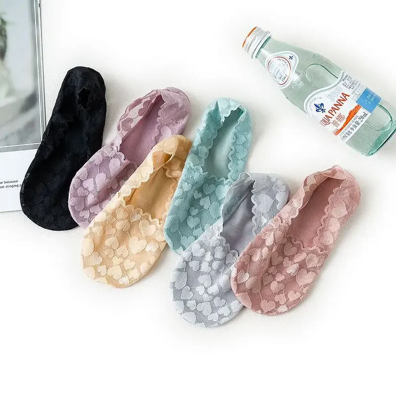 Skarpetki damskie nowy nabytek letnie kolorowe antypoślizgowe serce miłosne kawaii koreański styl japoński mash koronkowe krótkie tiulowe skarpetki