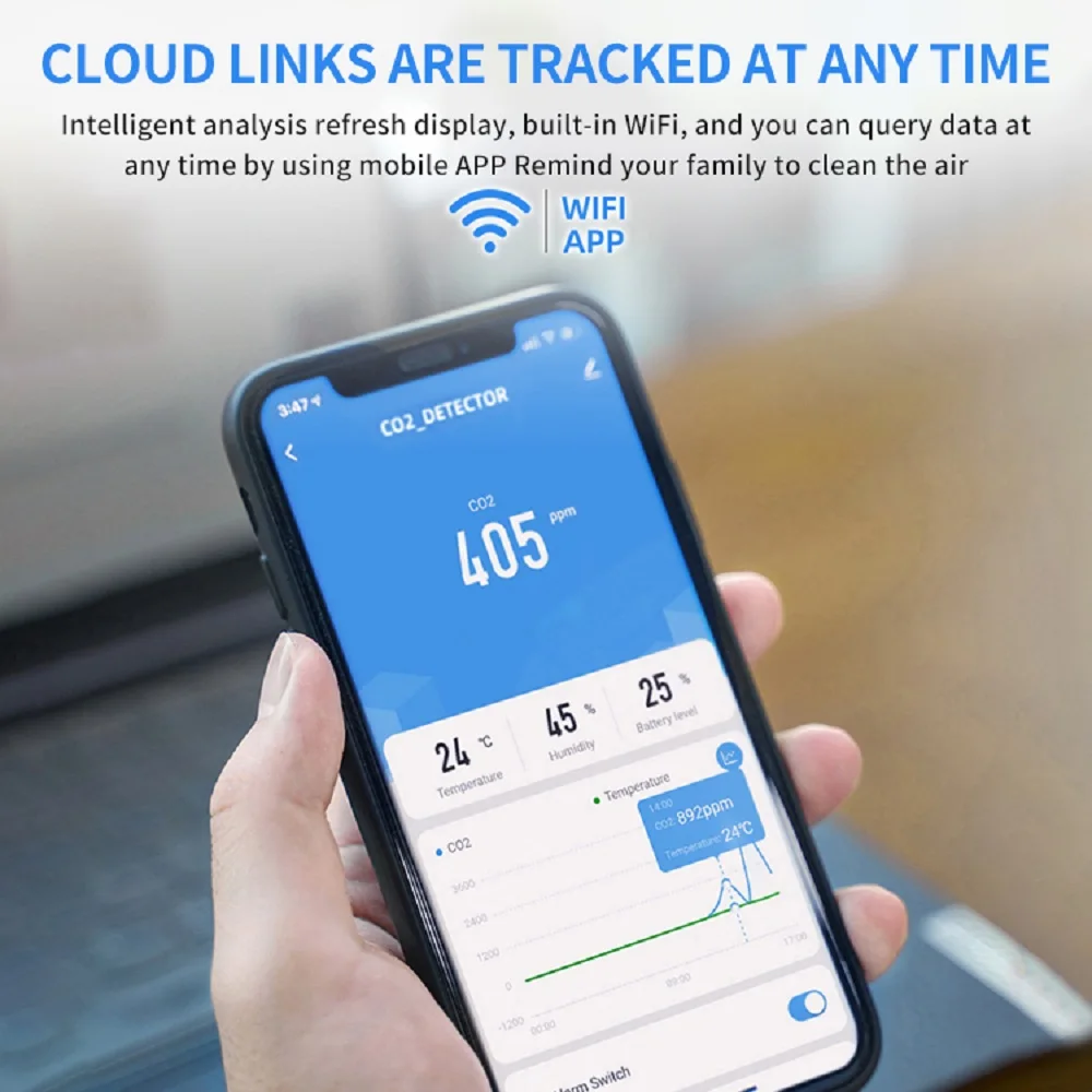 Rilevatore di CO2 per interni WIFI Monitor della qualità dell\'aria 5 in 1 Tester di formaldeide HCHO TVOC Tester di umidità della temperatura