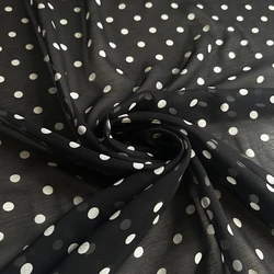 1 meter X 1.4 meter Black White Polka Dots Silk Georgette Chiffon Fabric