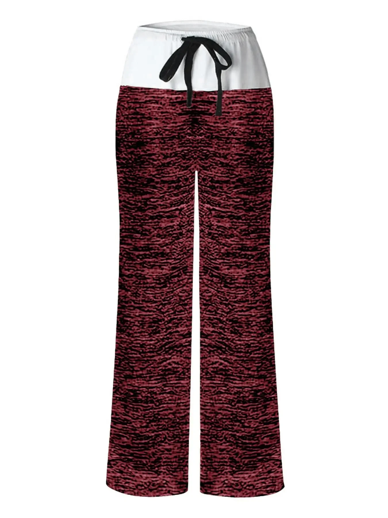 Ladies Contrast Waist Drawstring Loose Fit Wide Leg Trousers Casual Home Workout Yoga Pants