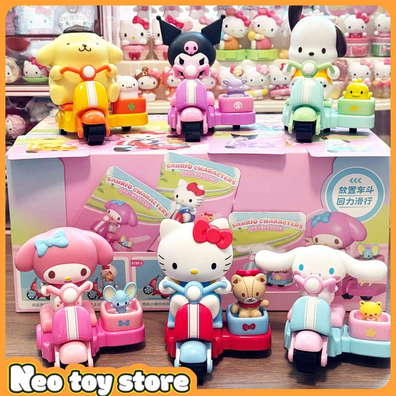 

Original Sanrio Blind Box Riding Small Motorcycle Series Mystery Boxes Movable Kawaii Action Figures Creative Collection Dolls