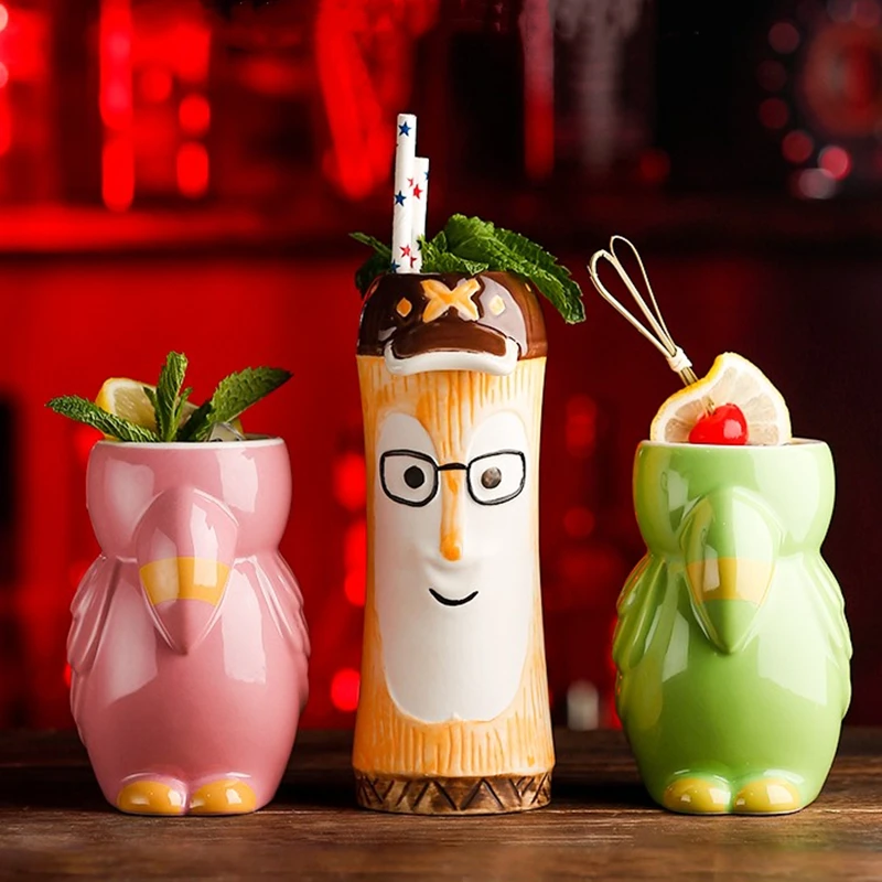 Tiki Cocktail Glass Cup, Grimace Cups, Ceramic Wine Glass, Animal Shapes, Creative Cocktail Glasses, Bar Accessories