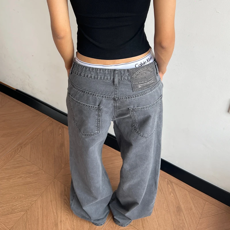 Women's American Vintage Wide Leg Casual Trousers Loose Straight Leg Patched Tag Streetwear Daily Wear 2026 New Washed