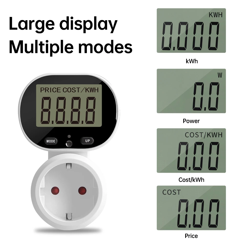 AC 230V 16A Electric Energy Meter Power Meter Digital Wattmeter Rotatable Backlit LCD Screen Monitor Smart Billing Socket