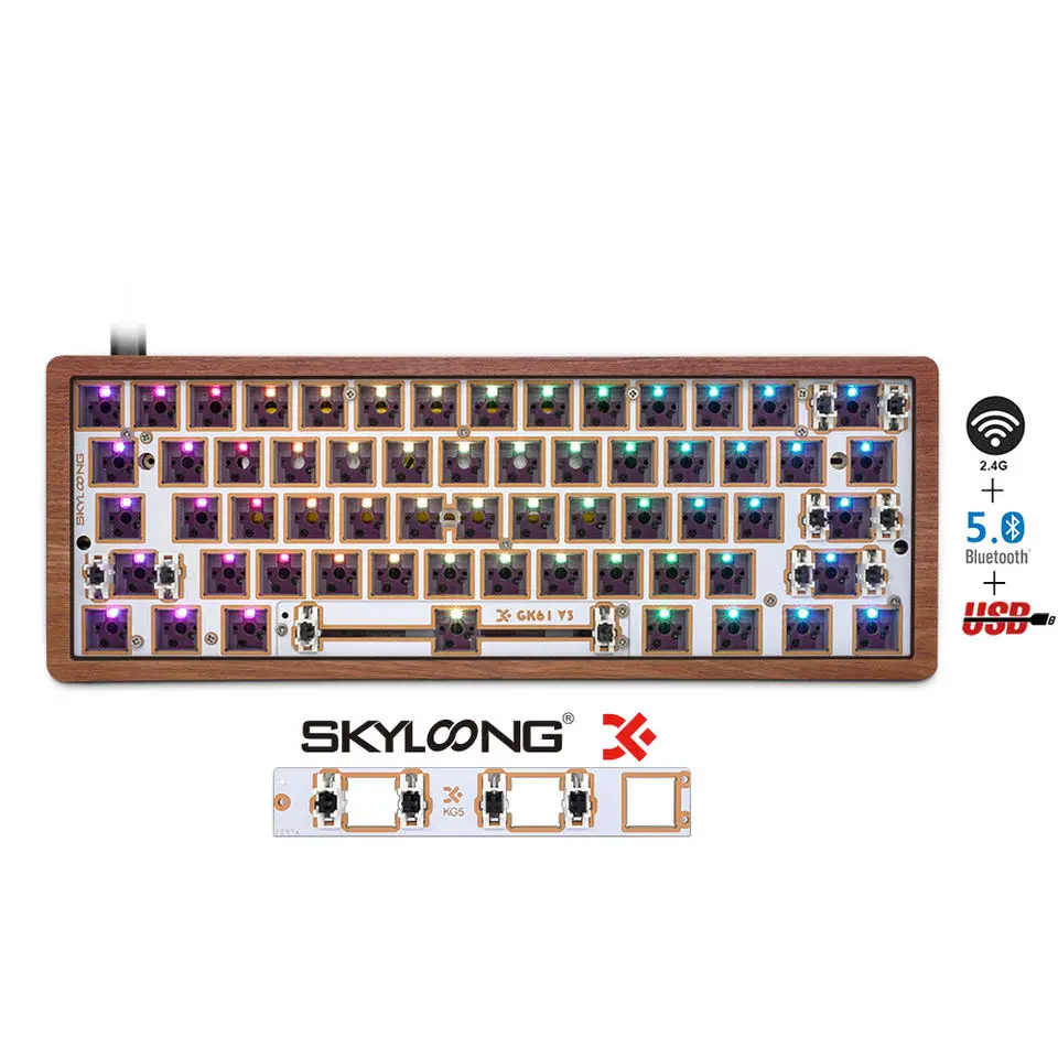 Popular Customized RGB Hot Swap Keyboard Kit 61 keys Wooden Case Skyloong DIY Kit