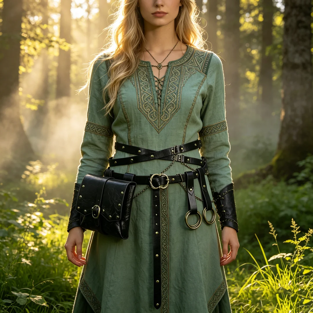 1PC/4PCS Medieval PU Leather Waist Bag Viking Multi-Layer Belt Hiking Skirt Clip Retro Halloween Costume Prop for Men