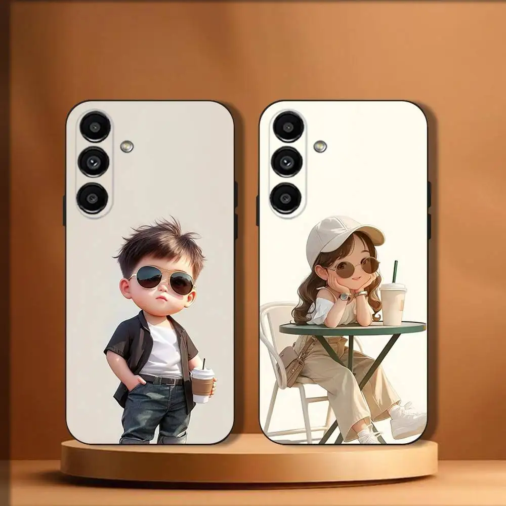

Coffee Boy Girl Phone Case For Samsung Galaxy A20,A21s,A22,A31,A32,A52,A53,A72,73,A80 Soft Black Cover
