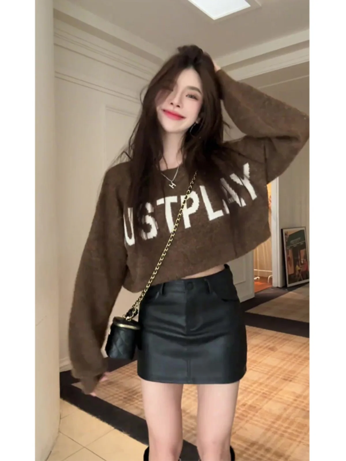 

Женский свободный свитер Lazin Sle ort, осенне-зимняя коллекция, новый дизайн, с надписью, в стиле ретро, круглый вырез, из других материалов