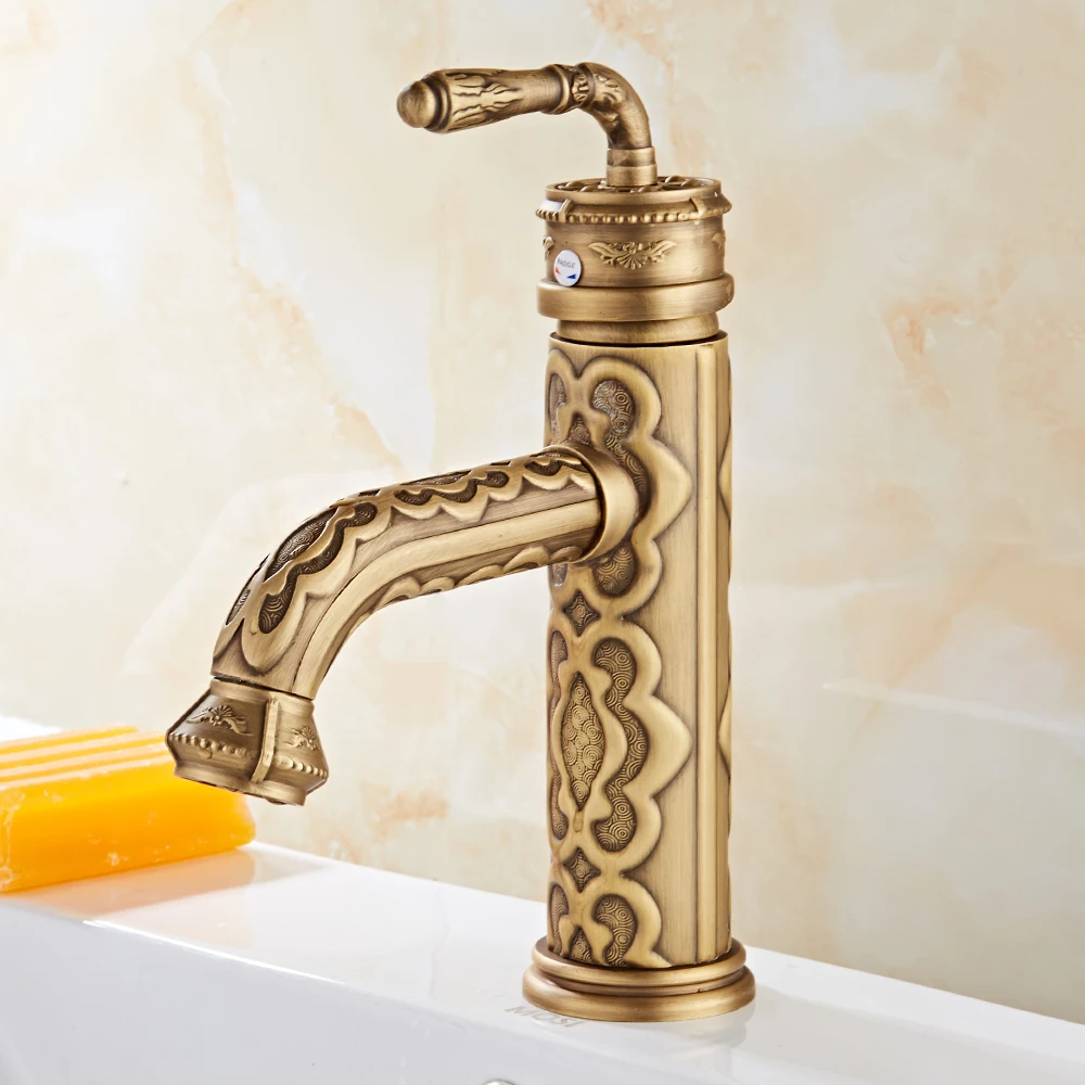 Imagem -03 - Latão Bacia Faucet Antique Retro Esculpido Banheiro Pia Mixer Tap Deck Mount Cold Hot Único Handle Vanity Sink Mixer Crane Zr239