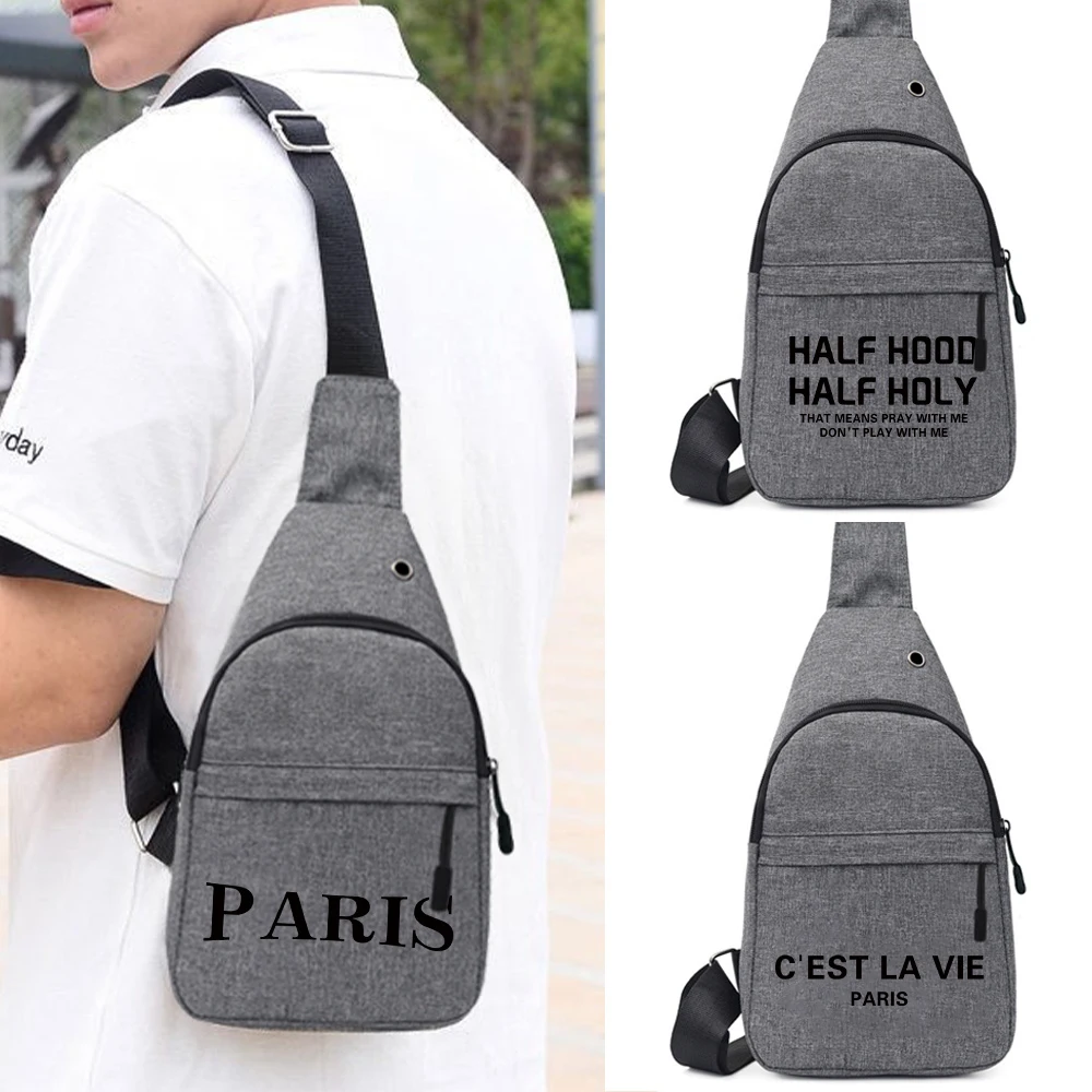 

Outdoor Chest Bag Men Short Trip Travel Carry Pack Jogging Zip Fanny Pack Pouch Text Print Phone Sling Bag Fashion Waist Bag