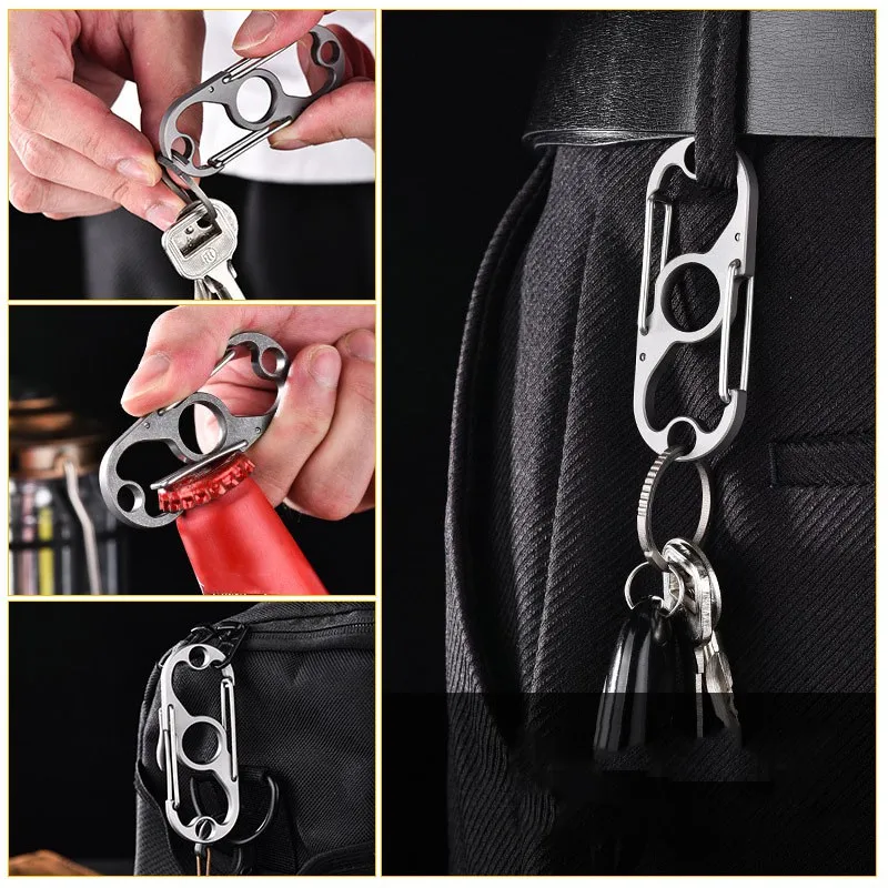 Titanium Alloy Key Chain Buckle Hiking Camping Equipment Survival Outdoor EDC Tools Travel Gadgets Car Keychain Bottle Opener - Image 5