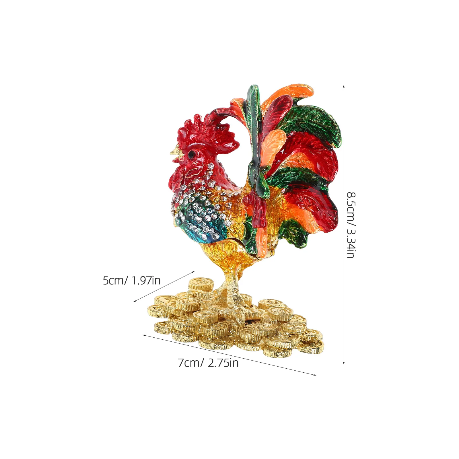 Zinc Alloy Rooster Jewelry Box Hand Painted Keepsake Decorative Trinket Box for Home Decor Storage Organizer