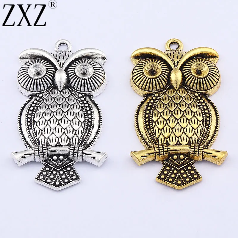

ZXZ 5pcs Silver/Gold Color Large Owl Bird Charms Pendants for Necklace Jewelry Making Accessories 58x30mm
