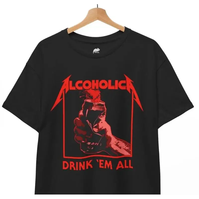 Alcoholica drink em all flat satirical metalhead party booze T-Shirt, Unisex Tee