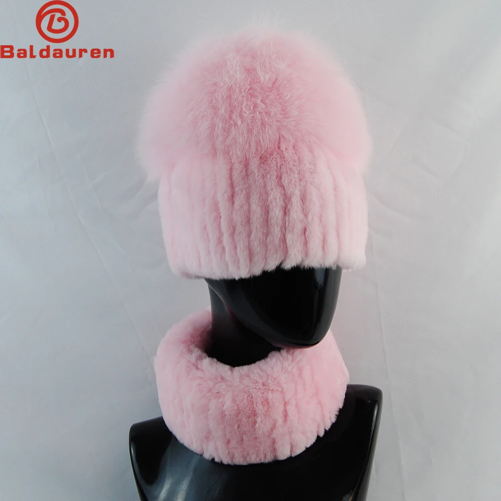 

Russian Hot Women Winter Real Rex Rabbit Fur Hat Scarf 2 Pieces Knitted Rex Rabbit Fur Hats Top Natural Fox Fur Cap Scarves Sets