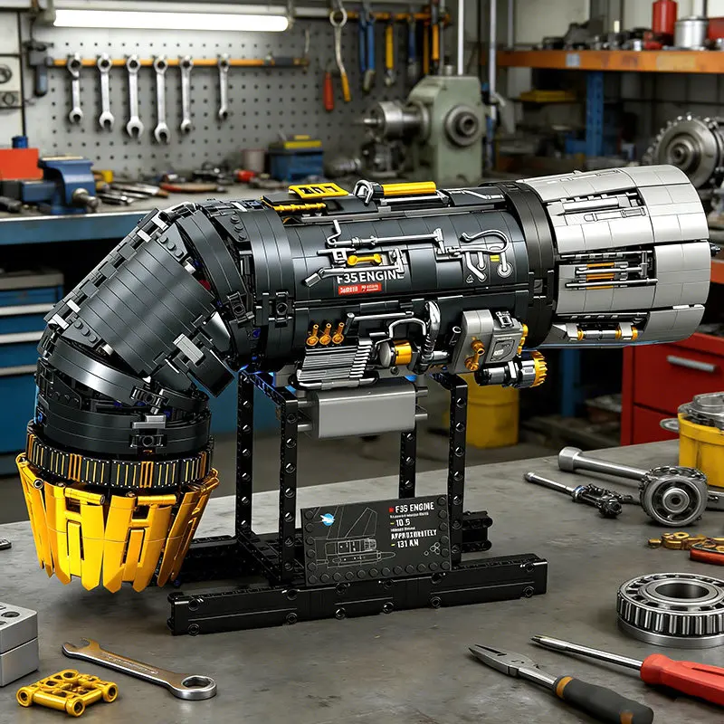 F-35 Stealth Fighter Technical Engine Building Blocks Model MOC Full Replica Jet Engine Bricks Kit DIY Decoration Toys Kids Gift