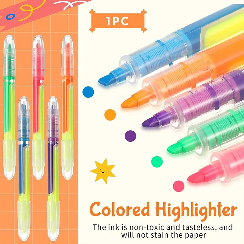 1PC Highlights Large Capacity Durable Marker Double-headed  Color Straight Liquid Marker Pen Hand