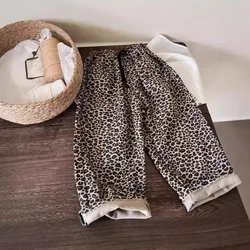 Girl Pant Princess Girls Autumn New Korean Style Casual Leopard Print Pants Children Fashion Wide-leg Fashion Mopping Pant