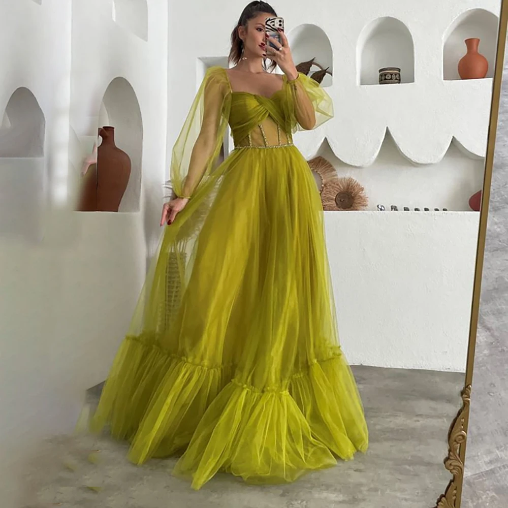 Robe de cocktail longue en tulle sur mesure avec ourlet à volants, robe corset maxi, manches bouffantes, perles croisées, sur mesure, quel que soit le document solide