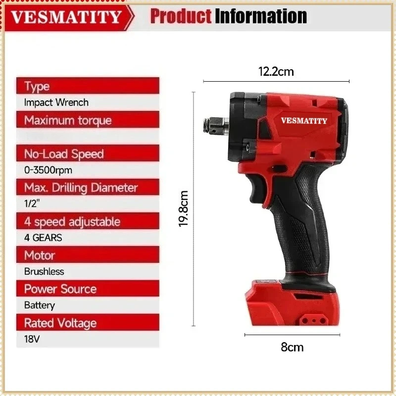 Cordless 1/2 Electric Wrench Car Truck Repair Screwdriver Impact Drill Rechargable Fit Milwaukee  Battery