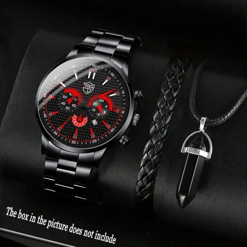 

3pcs/set, Simple Business Men's Watches Casual Sports Mens Quartz Wrist Watch Male Watch & Fashion Necklace Set