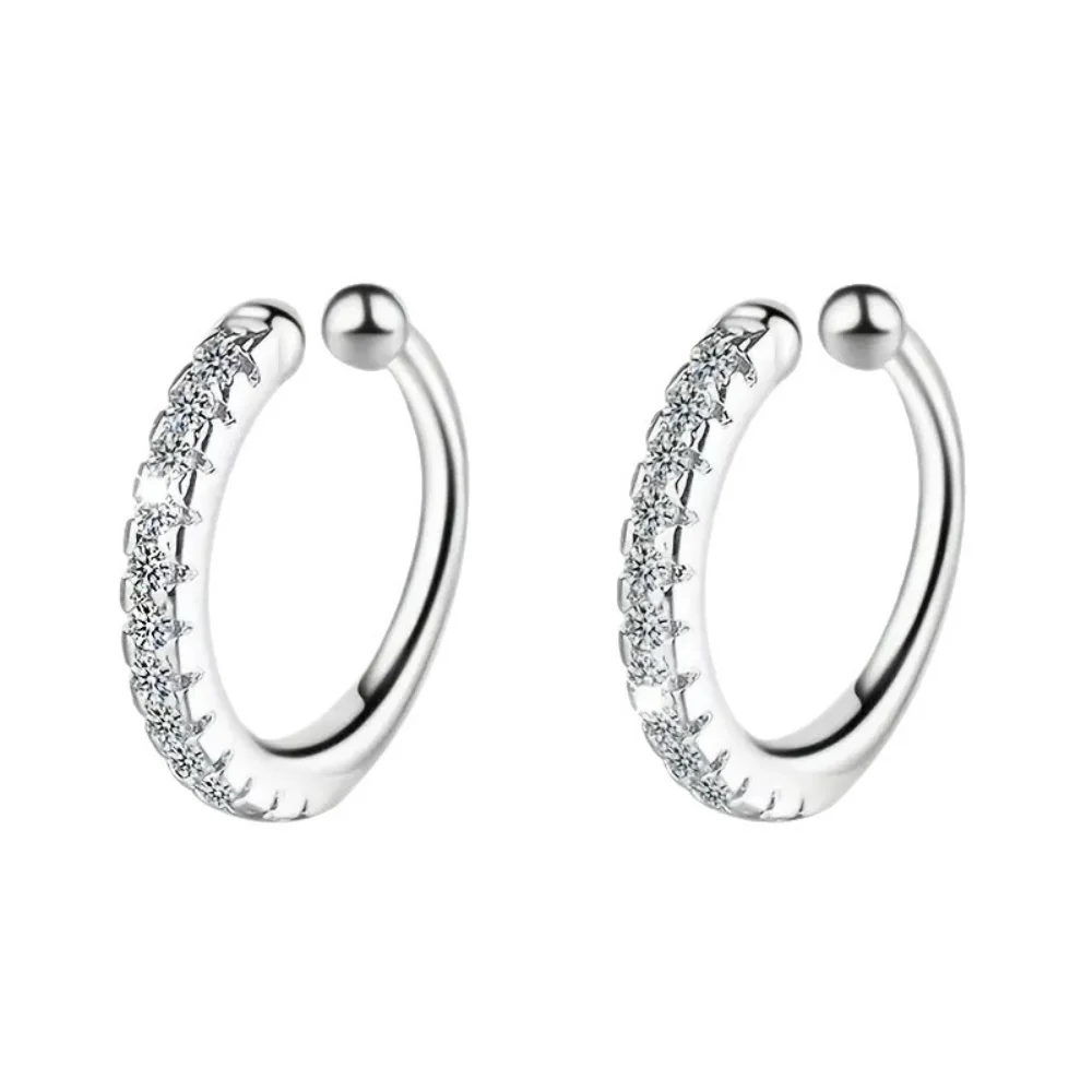 925 Silver Plated Hypoallergenic Letter C Type Zircon Clip Earrings Punk Rock Rhinestone No Hole Clip Ear Women's Jewelry Gift