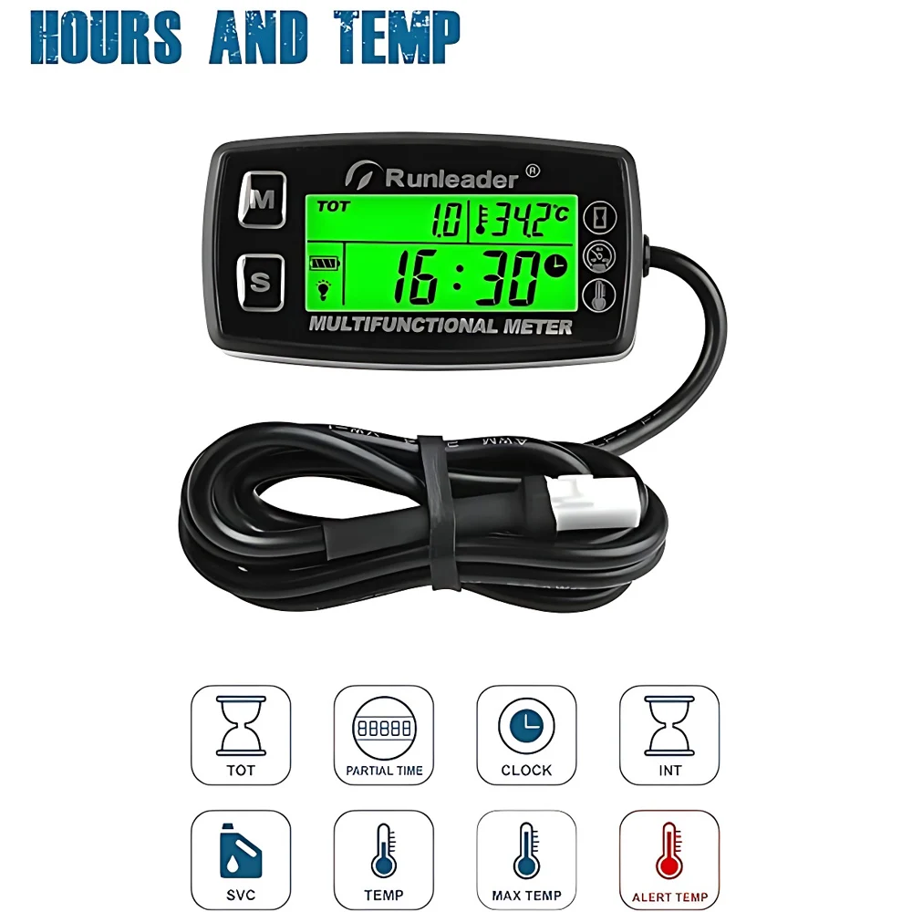 Tach/Stunde Digital Meter Motor Temperatur anzeige Alarm Drehzahl & Temperatur Hintergrund beleuchtung Anzeige für Rasen traktor Kompressor Generator Schnee – Detail 1
