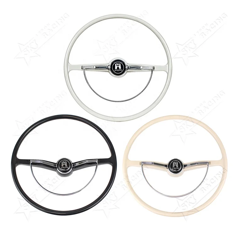 400mm 15 3/4" White Black Chrome Classic Steering Wheel For 1962-1971 Volkswagen Beetle 62-71 VW Bug Karmann Ghia Type 3