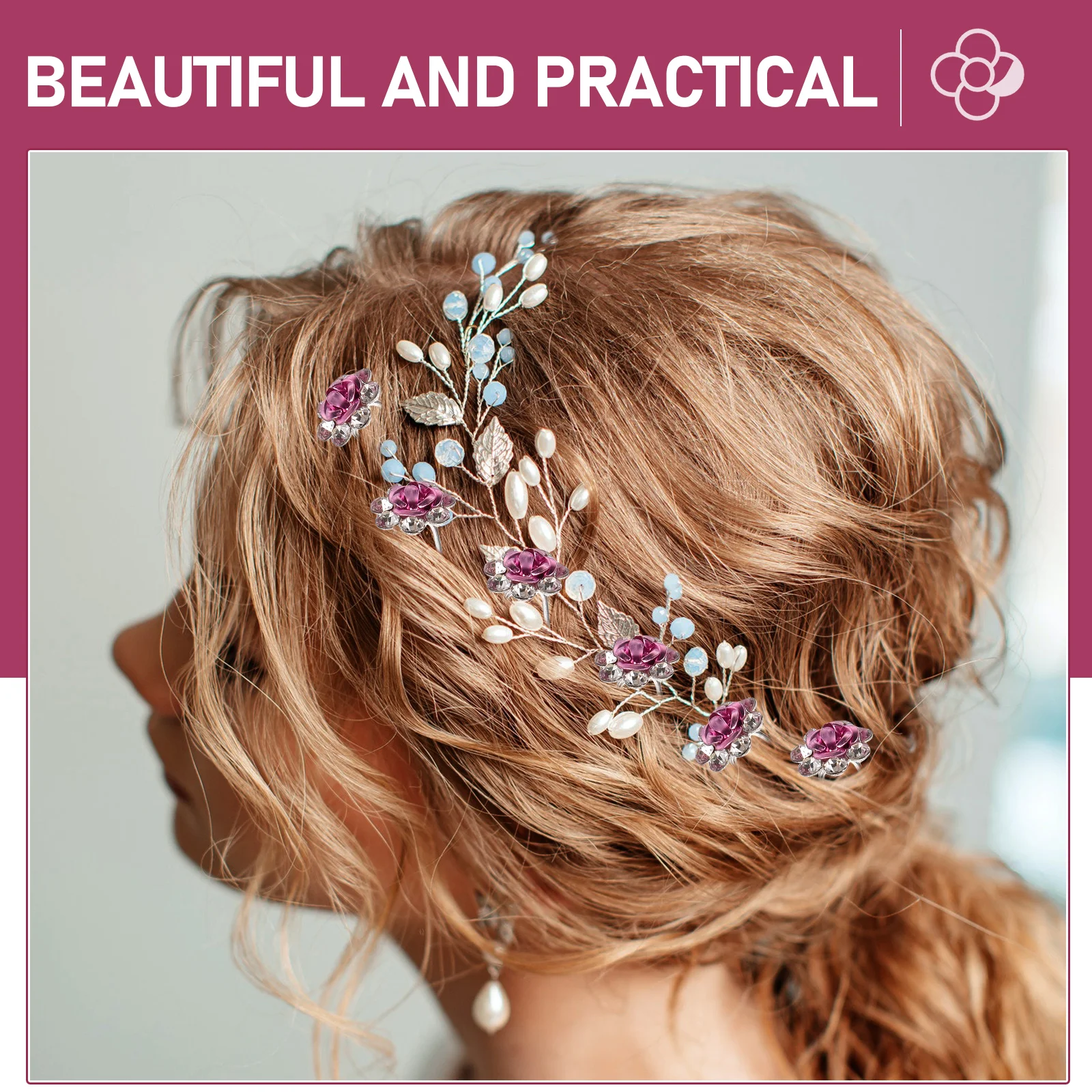 

20 PCS Rhinestone Rose Clip Weddings Hair Accessories Clips Flower Pearl Bride