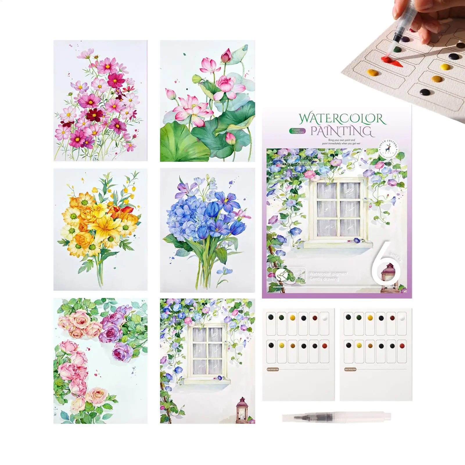 Watercolor Paint Set 12 Colors Beginner Portable Workbook With Pen Watercolor Painting Pen For Home Studio School College Travel