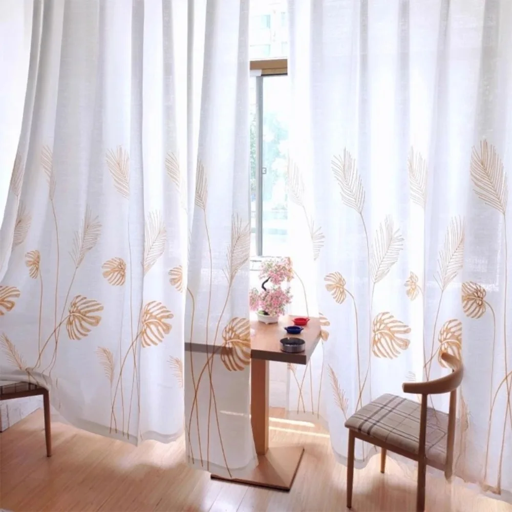 Thick Gauze Curtain for Living Room Light Transmitting Not Transparent Embroidery Sunshade Bedroom Windowsill Simple Hook Decor