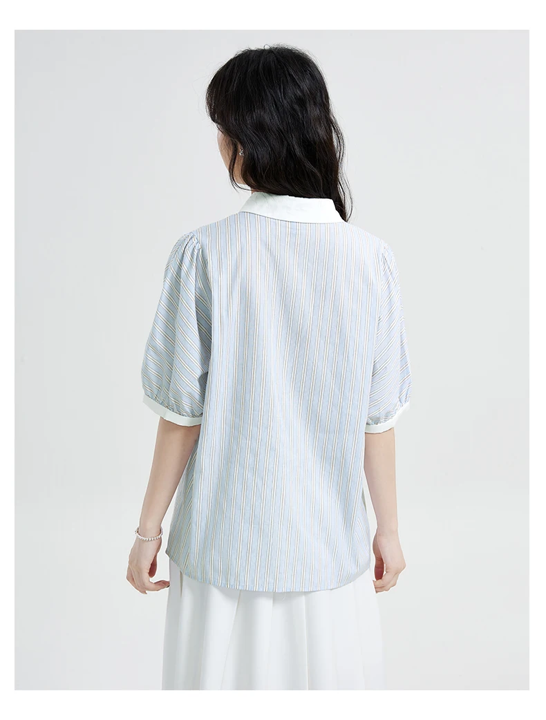 Chemisiers Vintage pour femmes, chemises rayées, mode, vêtements d'été amples, manches courtes, col rabattu coréen, hauts pour femmes