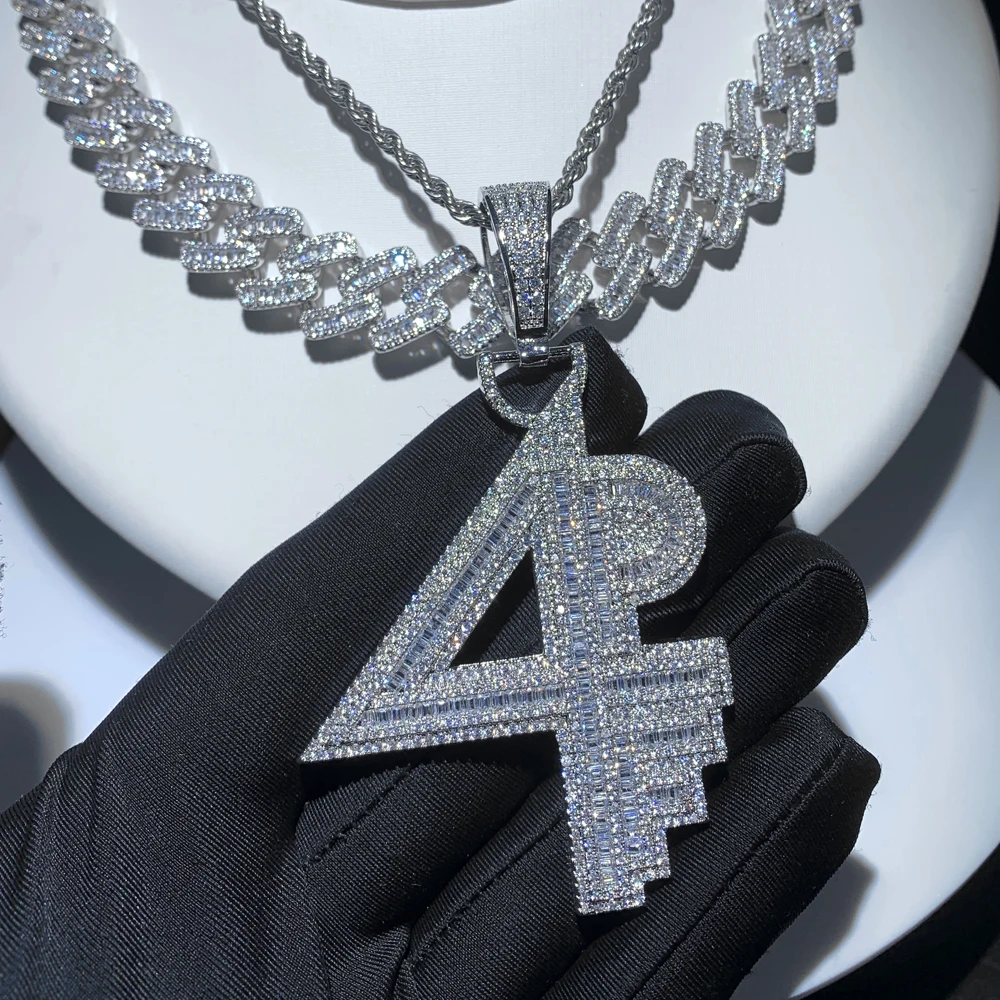 

Hip Hop Iced Out Bling CZ Paved Letter 4 Pendant Necklaces Men Women Fashion Personalized Party Jewelry Gifts