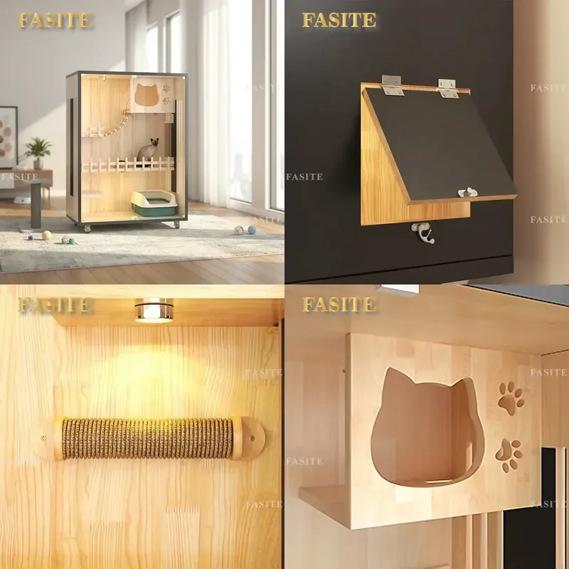 For Smart Cat Litter Box Three Layer Oversized Luxury Modern Indoor Cat Cabinet Spacious Villa Style Furniture for Living