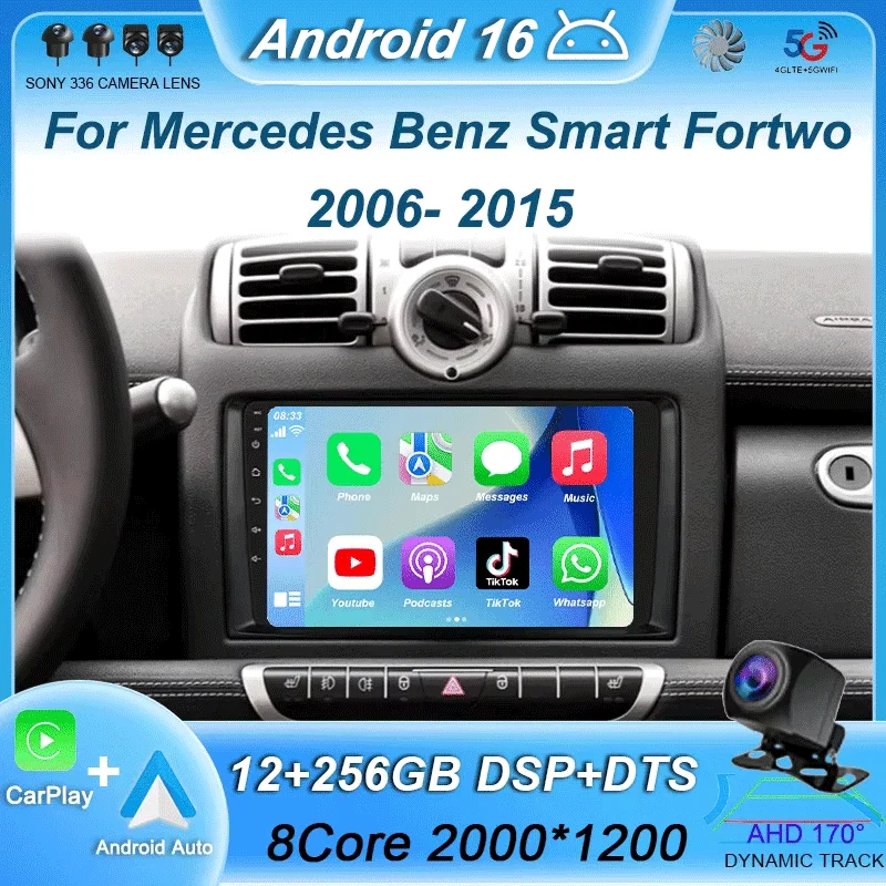 

Мультимедийный проигрыватель для Mercedes Benz Smart Fortwo 2006-2015, Android 16, радио, CarPlay, навигация, GPS