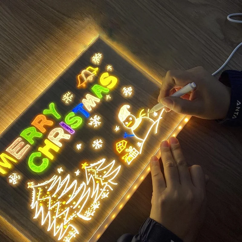 Acryl LED leuchtendes Zeichenbrett Spielzeug für Kinder Geschenk zum Kratzen verstellbar löschbares Buchstaben-Nachrichtenbrett