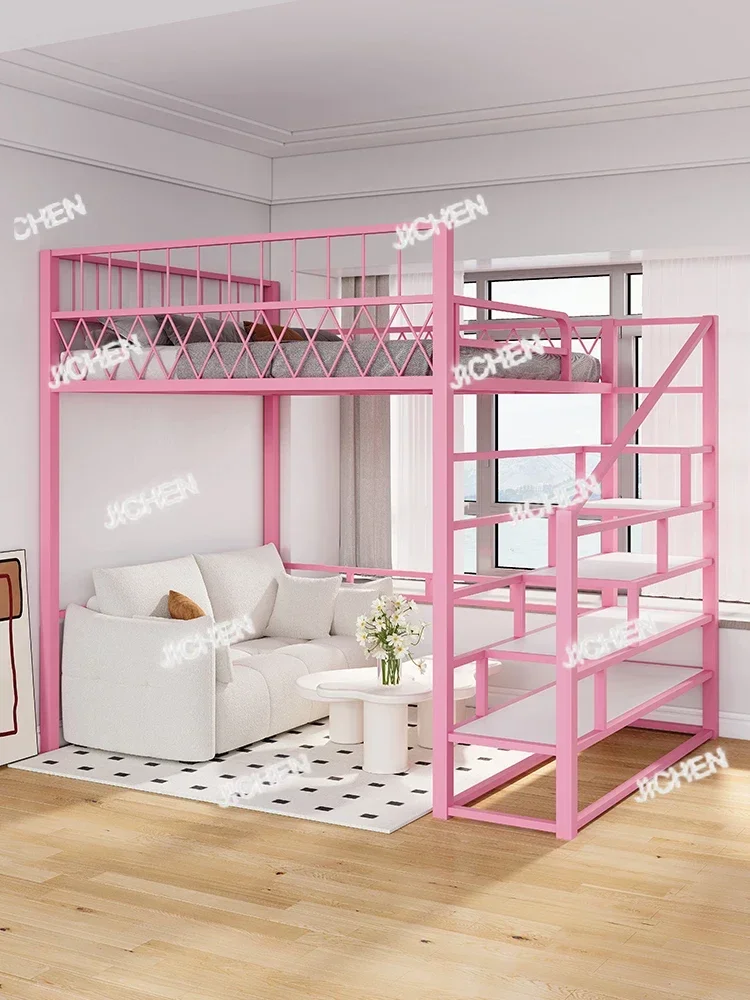 

JCX HSEnvironmentally Friendly Thickened Small Apartment Loft Bed High And Low Bed Apartment Space-saving Iron Frame Bed Wrought