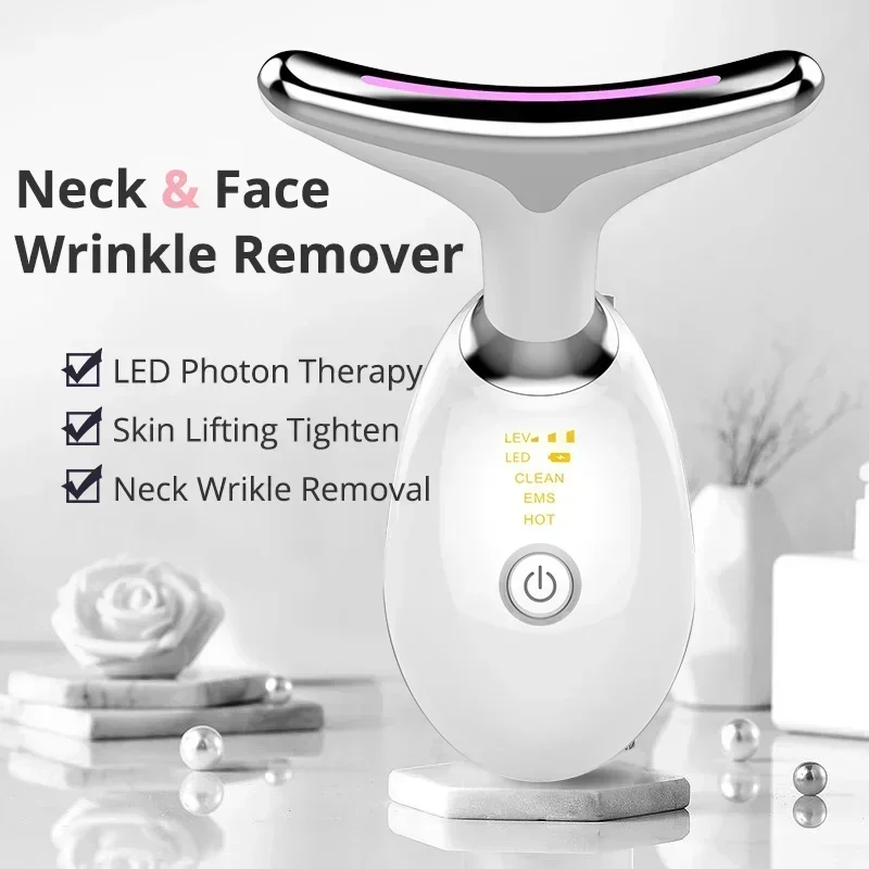 Neck Face Lifting Tool Massager LED EMS Thermal Micro-current Massage Wrinkle Remover Anti Aging Remove Neck Lines Neck Massager