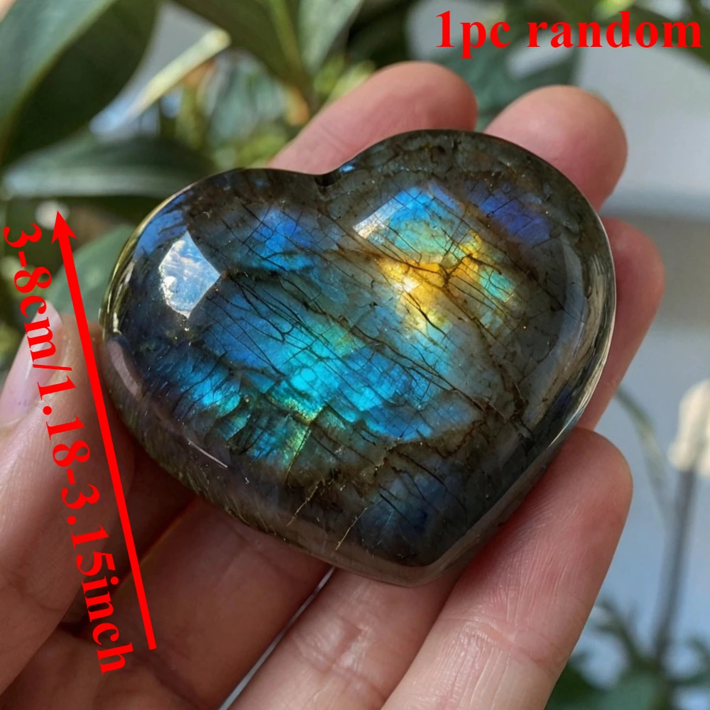1pc Random Natural Labradorite Heart with Flash, for Home  Decor, Crystal Collectibles, Mother's Day ,Graduation Gift