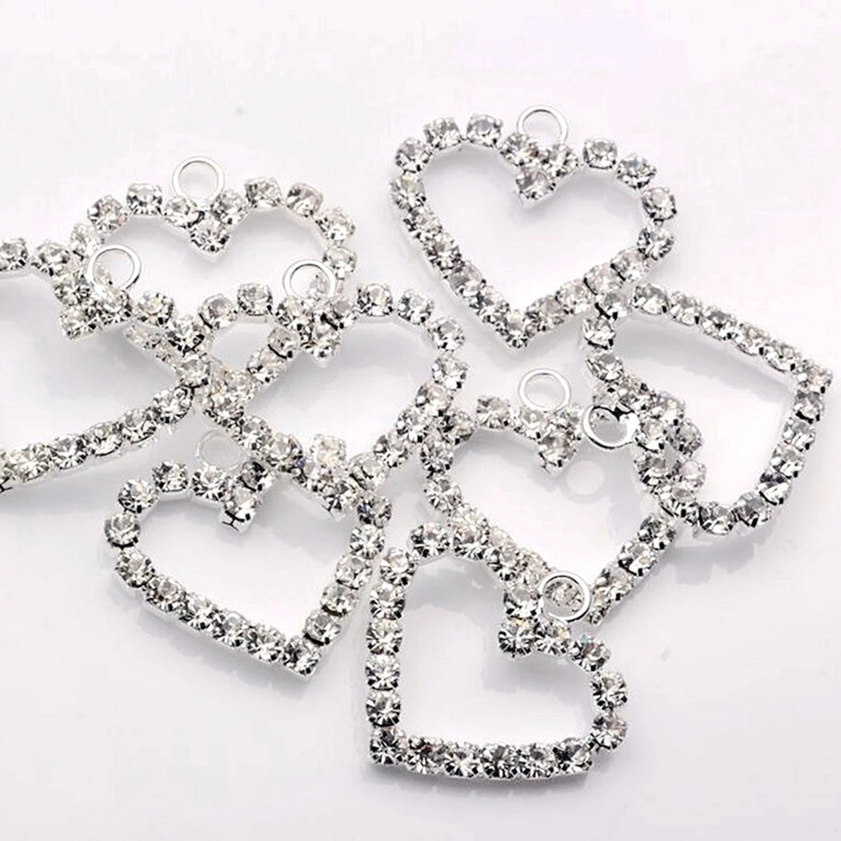 100Pcs Clear Rhinestone Heart Shaped Pendants For Jewelry Making Accessories