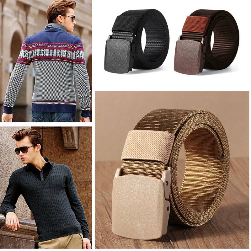 

38mm Tactical Belt for Men Women Airport Security Safe Belt Plastic Buckle Automatic Lightweight Weave Fabric Belt 100-160cm