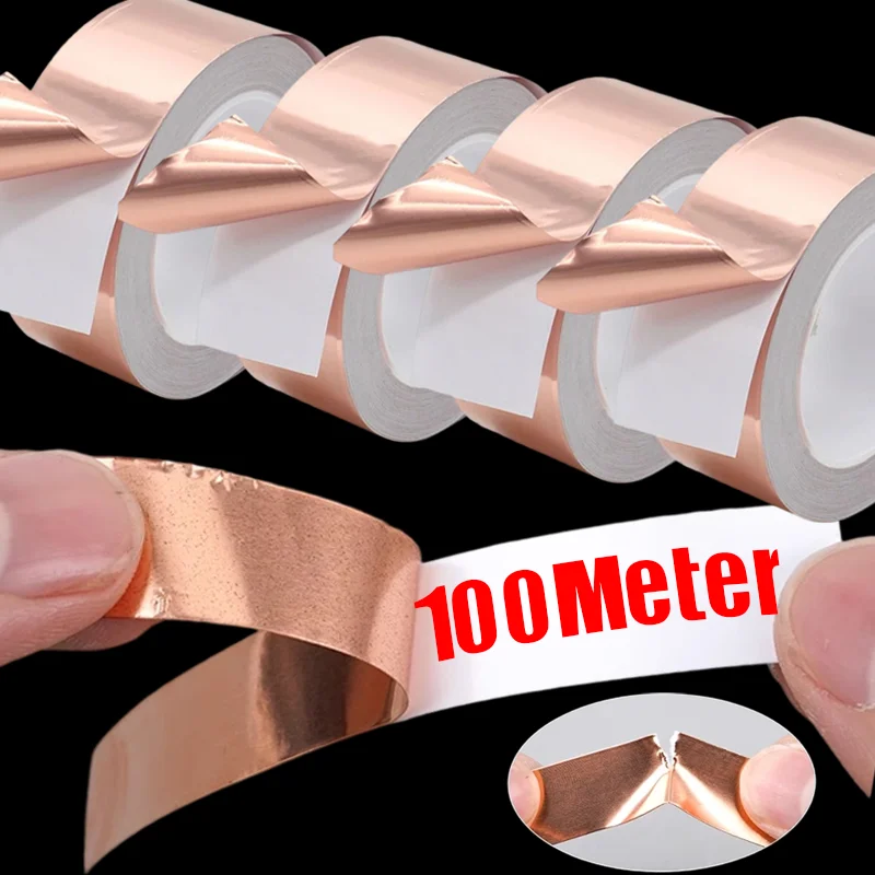 100/20M Copper Foil Tape Double-Sided Conductive Repair Adhesive Tape Repellent Shield Strip for For Guitar EMI Shielding Crafts