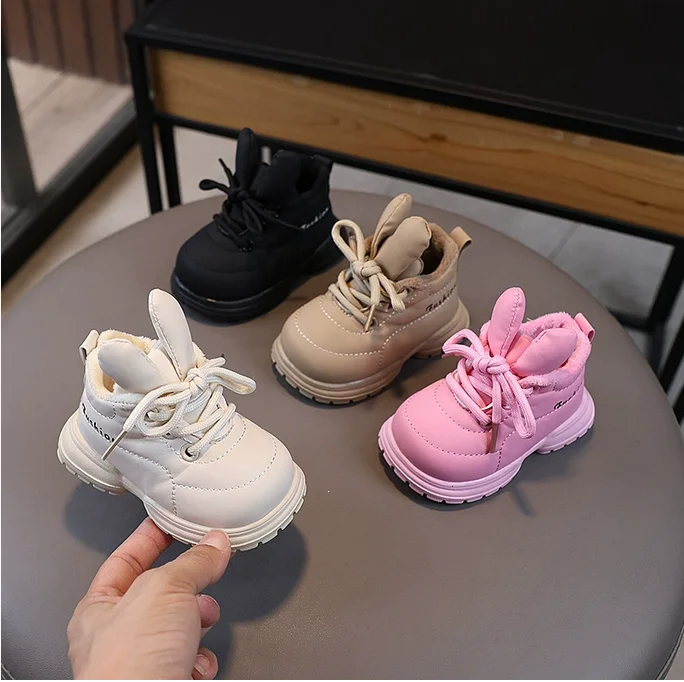 

New Winter Baby Snow Boots with Rabbit Ears Fluffy Cozy Velvet Little Girl Shoes Non-slip Lovely Bunny Toddler Short Boot