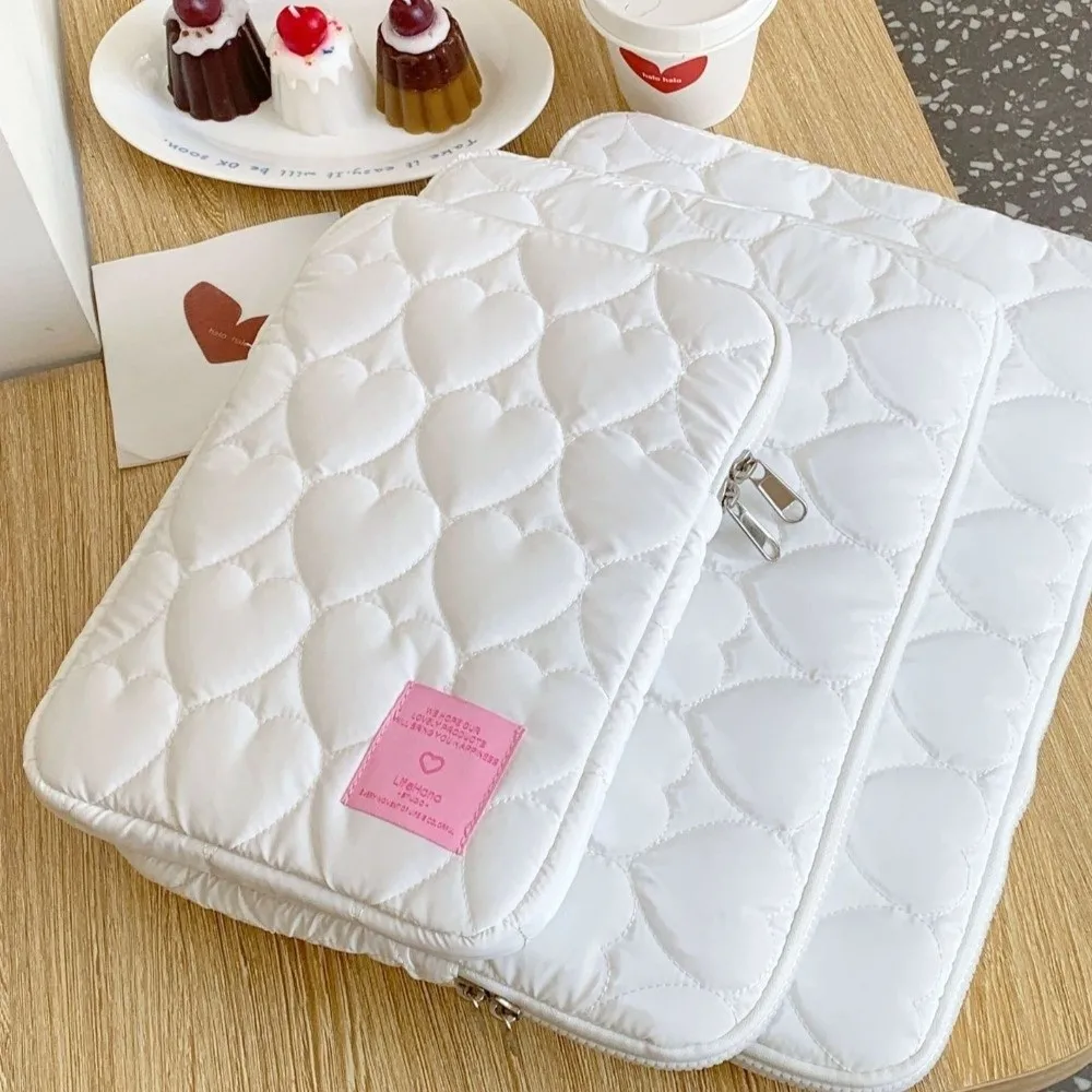 Tablet Cover Love Heart Tablet Storage Bag Large Capacity Korean Style Laptop Sleeve Shockproof Puffy Design Computer Bag Women