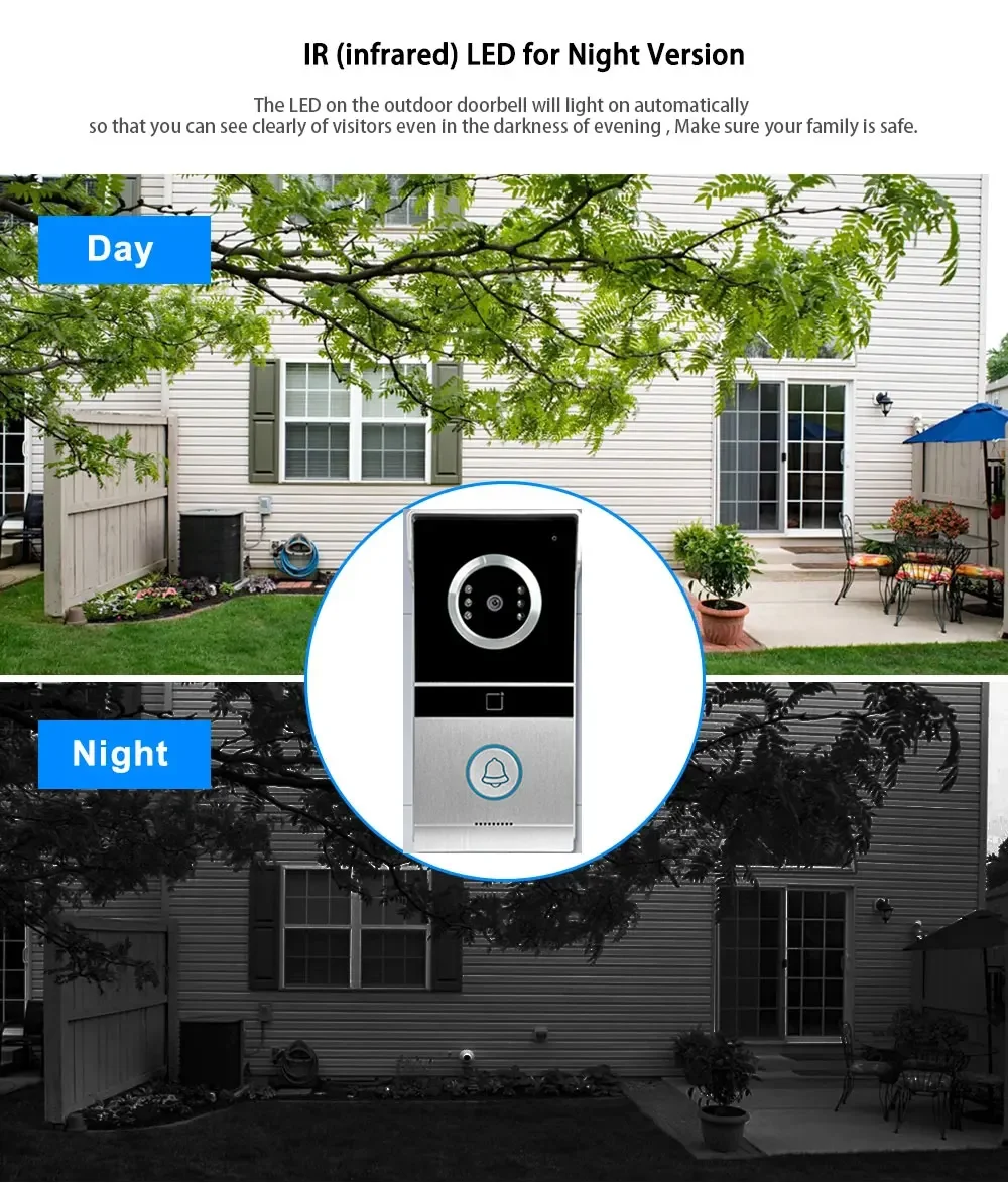 7-дюймовый металлический дверной звонок, видеодомофон для дома, поддержка RFID-карты, разблокировка видеодомофона Домофон Для Дома