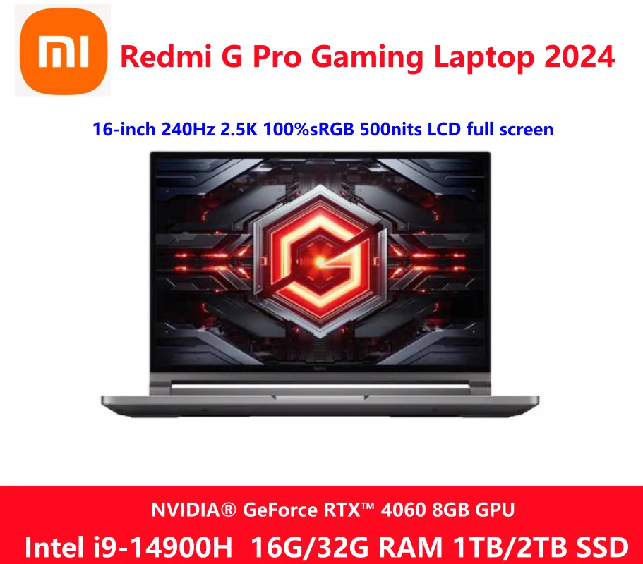 Xiaomi Redmi G Pro 2024 E-Sport Gaming Laptop Intel i9-14900H RTX4060 8GB GPU 16G/32G RAM 1TB SSD 16.1 \