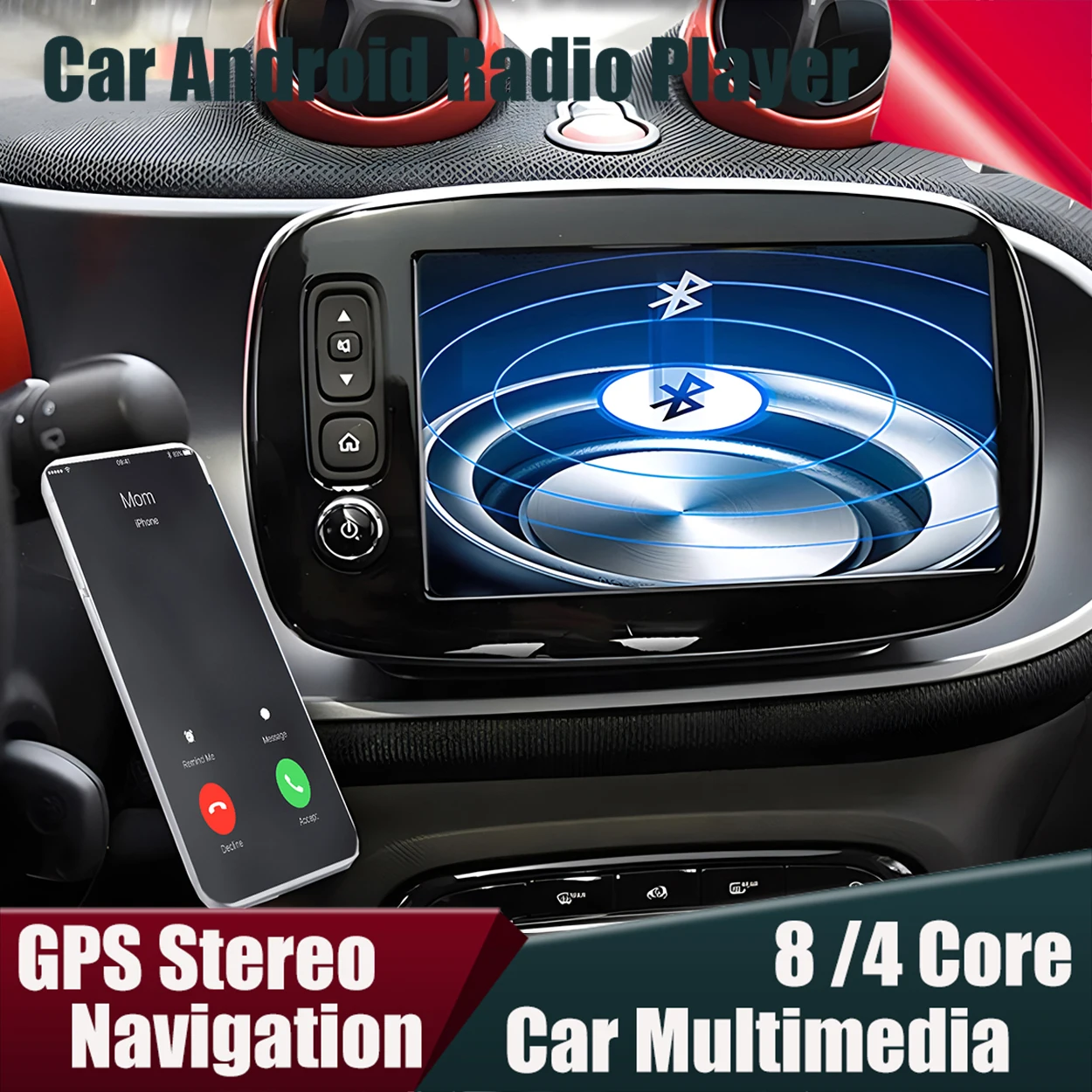 Reproductor de navegación GPS de 8 pulgadas unidad principal Radio Android 14 estéreo Multimedia CarPlay para Mercedes Benz Smart 453 Fortwo Forfour 15-19