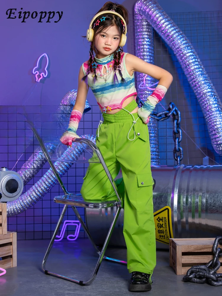 女の子のジャズダンスコスチューム、子供のストリートスーツ、ヒップホップクールなハンサムな服、ファッショナブル