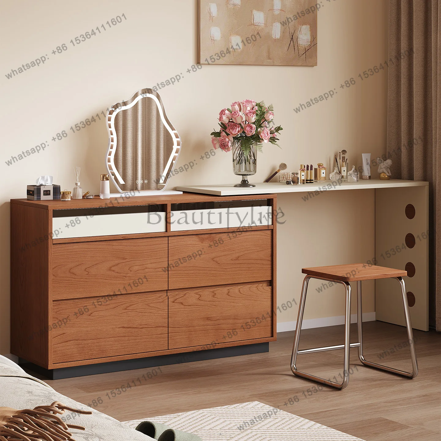 

Medieval solid wood dresser, chest, integrated bedroom, retro contrasting color corner dresser