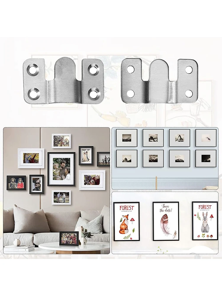 

10PCS Stainless Steel Interlock Hanging Buckle Flush Mount Bracket Furniture Connector Wall Picture Frame Hanger Display Hooks